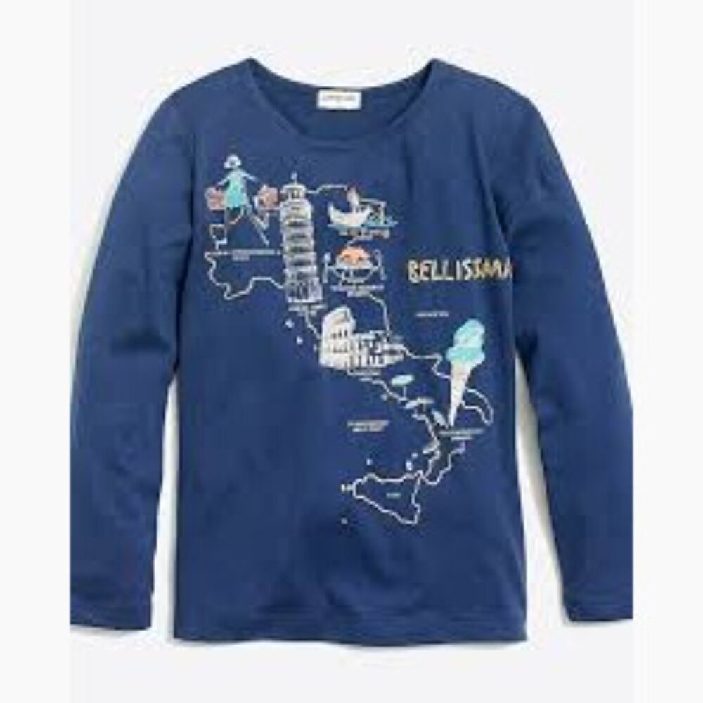J. Crew Crewcuts  Long-Sleeve Italy Graphic Tee, Navy, Size 8